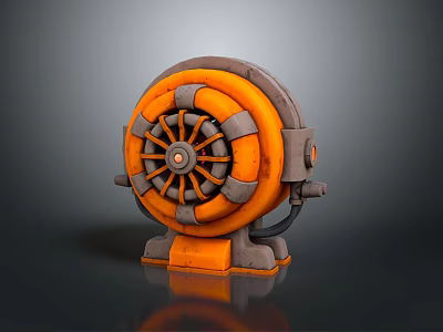 Orange And Gray Mechanical Device With Wheel Structure And Stable Base 3d model