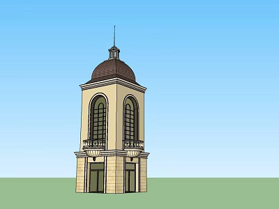 Two Story Tower Featuring Brown Dome Arched Windows Beige Walls And Ground Floor Doors 3d model