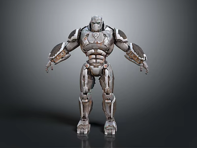 Futuristic 3D Game And Movie Character With Muscular Build And Metallic Mechanical Armor 3d model