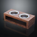 Wooden Pet Bowl Stand With Double Stainless Steel Bowls For Pet Feeding