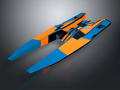 Futuristic Blue And Orange Aircraft With Aerodynamic Sleek Design And Geometric Patterns 3d model