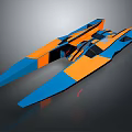 Futuristic Blue And Orange Aircraft With Aerodynamic Sleek Design And Geometric Patterns