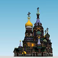Russian Style Church Architecture With Colorful Onion Domes Crosses And Arched Doorway