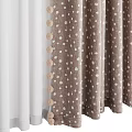 Brown Burlap Curtains With White Polka Dots Pom Pom Trim And White Sheer Panels