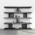 Modern Black Multi Tier Shelving Unit With Decorative Books And Items 3d model