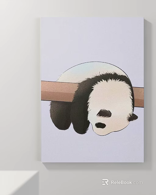 Cute Sleeping Panda on Wooden Log Animal Painting Artwork Design 3d model 