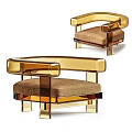 Elegant Single Sofa Featuring Golden Armrests Transparent Amber Frame And Brown Cushion 3d model
