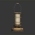 Vintage Kerosene Lamp With Metal Frame Glass Shade Handle And Base