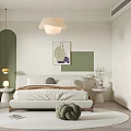 Modern Bedroom Interior With Green Accent Wall White Bed Frame And Round Rug