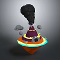 Volcanic Terrain With Erupting Black Smoke Lava Flow And Floating Rocks