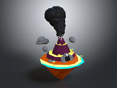 Volcanic Terrain With Erupting Black Smoke Lava Flow And Floating Rocks 3d model