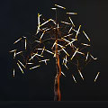 Illuminated Decorative Lights on Tree Branches with Purple and Yellow Light Strings 3d model
