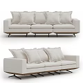 Modern Light Colored Fabric Three Seater Sofa With Multiple Cushions And Metal Legs