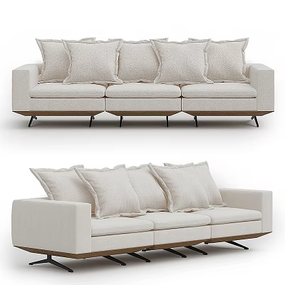 Modern Light Colored Fabric Three Seater Sofa With Multiple Cushions And Metal Legs 3d model