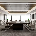 Modern Conference Room Interior Design With Long Table Ergonomic Chairs Large Windows And Projector Screens