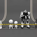Smart Machines Scene With Large Robot Small Droids Mechanical Arms And Warning Tapes 3d model
