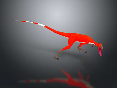 3D Rendered Red Dinosaur With White Tail Long Body And Extending Tongue 3d model