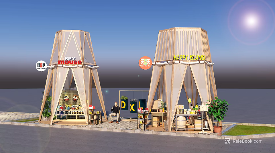 Outdoor Market Stalls Sky Market Fresh Island Yonghui Tented Structures Product Displays And Plants 3d model 
