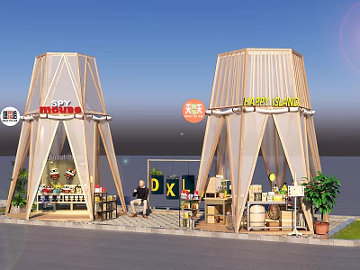 Outdoor Market Stalls Sky Market Fresh Island Yonghui Tented Structures Product Displays And Plants 3d model
