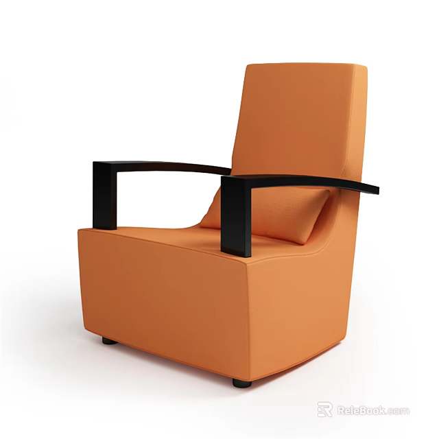 Comfortable Orange Single Sofa With Black Armrests In Modern Style Design 3d model 