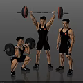 Group of Men Performing Weightlifting Training With Barbells In Black Sportswear