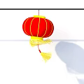 Traditional Red Lantern With Yellow Tassels Hanging On Rod As Household Decorative Item