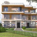 Modern Detached Villa Exterior Design With Large Glass Windows Balconies And Lush Greenery