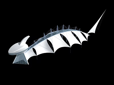 Modern Streamlined Architectural Structure With White Curved Roofs And Metal Frame 3d model
