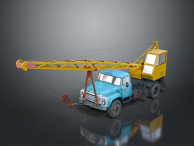 Utility Vehicle Featuring Blue Truck Body Yellow Crane Arm Cab And Lifting Hook 3d model