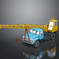 Utility Vehicle Featuring Blue Truck Body Yellow Crane Arm Cab And Lifting Hook