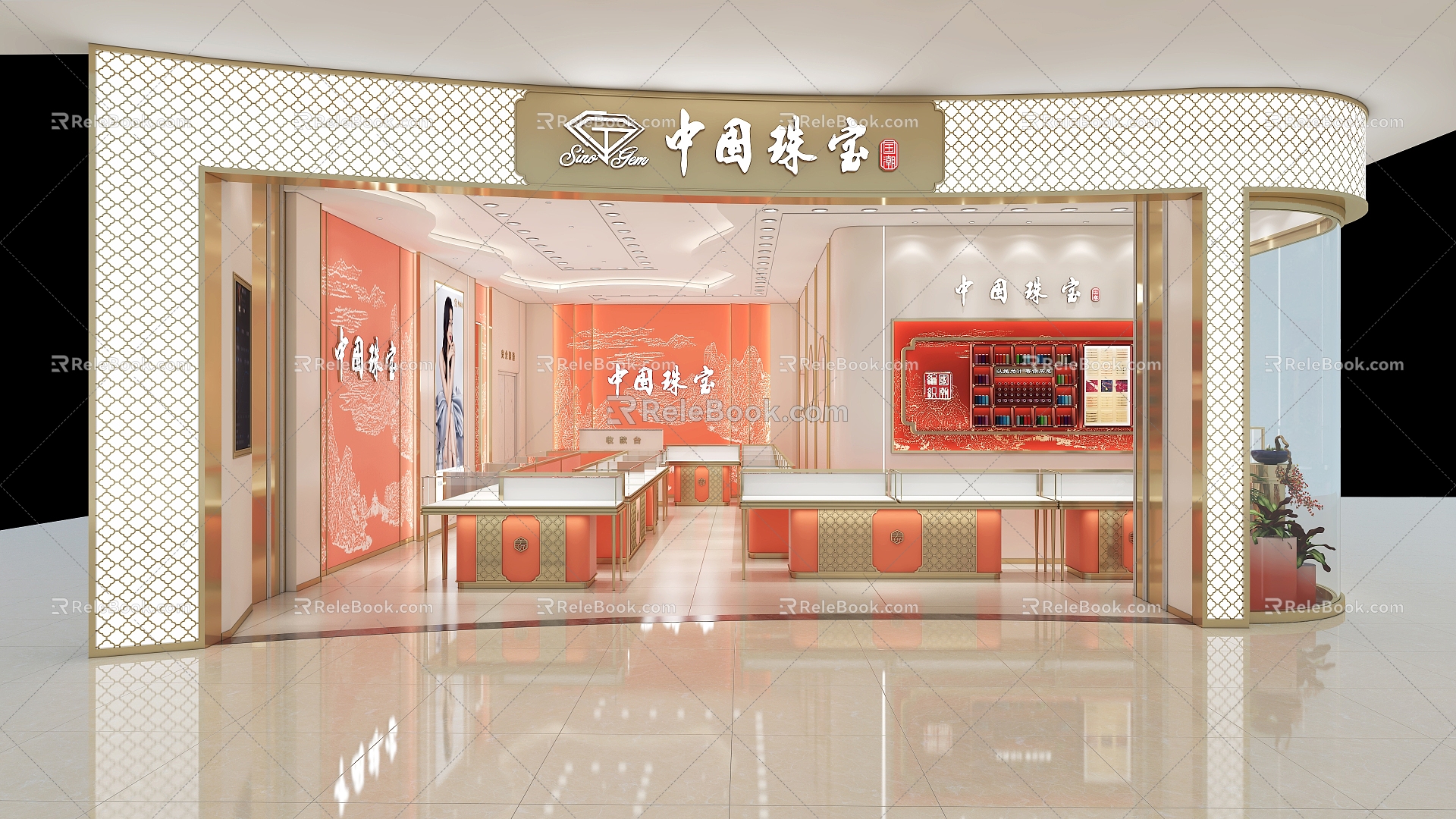 China Jewelry Store Showcase Display Jewelry Store Back Cabinet Back Wall Beautiful Backwall Window 3d model