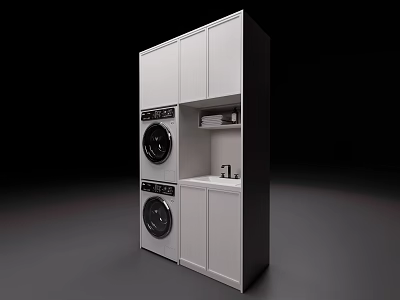 Modern Laundry Cabinet Unit With Washing Machine Dryer Storage Cabinets And Sink Counter 3d model