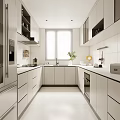 Bright Modern White Kitchen Interior With Clean Countertop Window And Cabinets 3d model