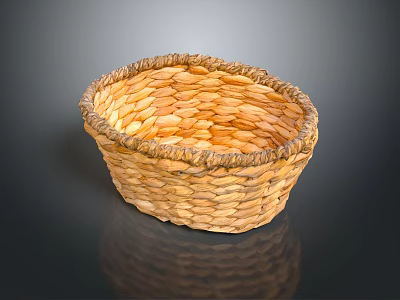 Handwoven Straw Basket Oval Shaped with Woven Rim for Home Storage Natural Material 3d model