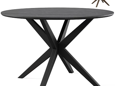 Black Round Dining Table With Modern Crossed X Shaped Legs Design 3d model
