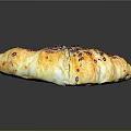 Golden Croissant With Dark Fruit Toppings Shiny Crust And Flaky Texture On Black Reflective Surface