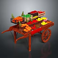 Vintage Wooden Fruit Cart with Fresh Pineapple Orange Strawberry and Banana