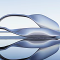 Elegant Modern Silver Streamlined Sculpture With Curved Design On Water Surface Reflection 3d model