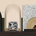 Various Fireplace Designs with Arched Shapes Stone Backdrops and Burning Flames