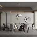 Elegant Modern Restaurant Interior With Dining Table Chairs Pendant Light And Wall Decor