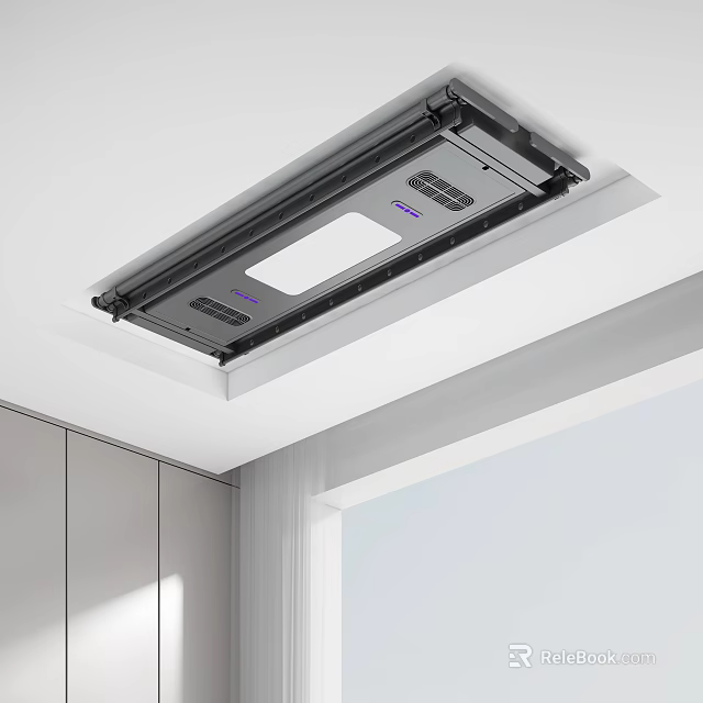 Modern Kitchen Interior Design Featuring Ceiling Mounted Built in Appliances 3d model 