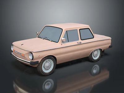 Light Brown Classic Four Door Car With Round Headlights White Wheels And Vintage Design 3d model