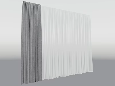 Gray Thick Textured And White Sheer Curtains With Light Filtering For Home Windows 3d model