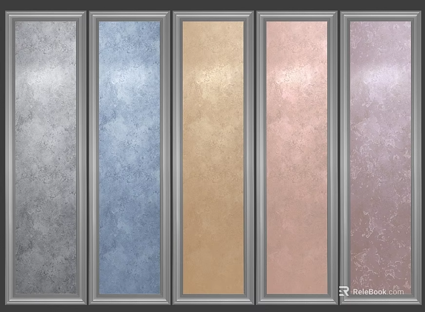 Five Various Colored Decorative Panels With Metal Frames And Textured Surfaces 3d model 