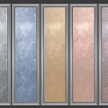 Five Various Colored Decorative Panels With Metal Frames And Textured Surfaces