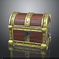 Vintage Wooden Treasure Chest With Red Body Golden Rivets And Lock