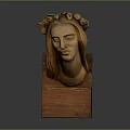 Wooden Carved Head Sculpture with Leaf Fruit Headdress on Wooden Base Decorative Home Accessory