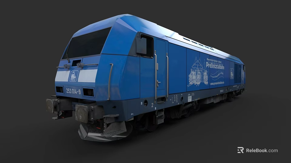 Blue Modern Train With Streamlined Front Design And Company Logo Details 3d model 