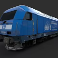 Blue Modern Train With Streamlined Front Design And Company Logo Details 3d model