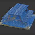 Rustic Outdoor Wooden Picnic Table Furniture With Attached Benches On Grass Base